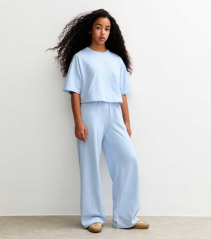 Girls Light Blue Wide Leg Joggers
