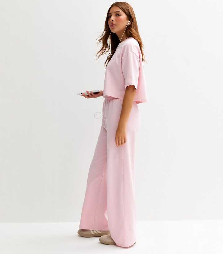 Girls Pink Wide Leg Joggers