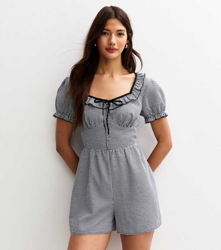 Black Gingham Tie Back Playsuit