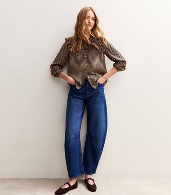 Brown Checked Print Frill Collar Shirt | New Look