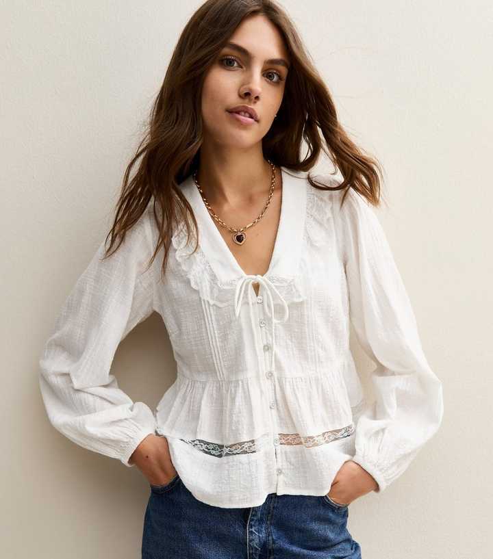 White Lace Collar Long Sleeve Shirt
