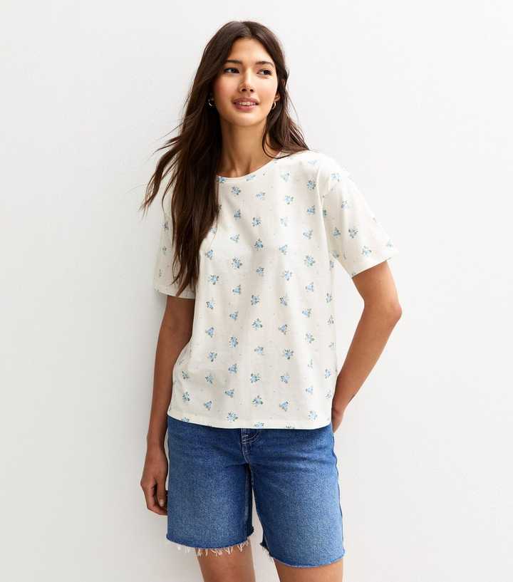 Cream Rose Print Jersey T-Shirt