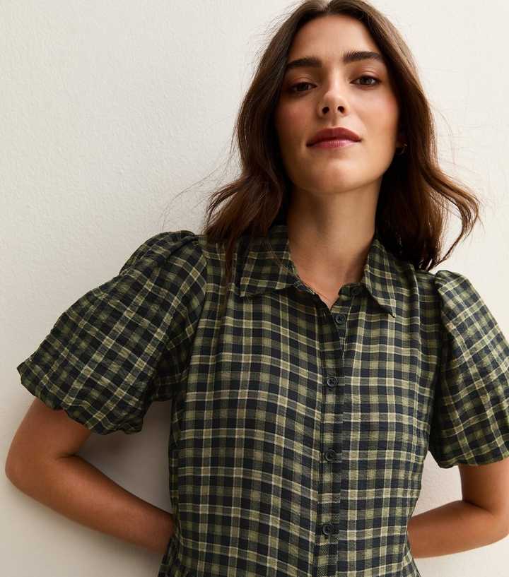Green Check Print Midi Shirt Dress | New Look