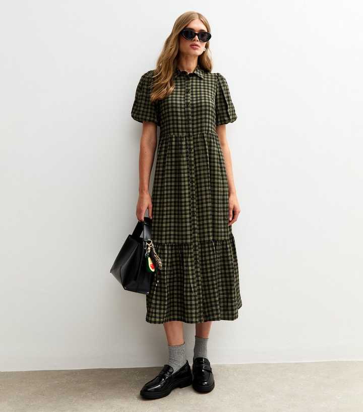 Green Check Print Midi Shirt Dress | New Look