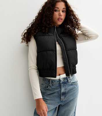 Girls Black Cropped Gilet