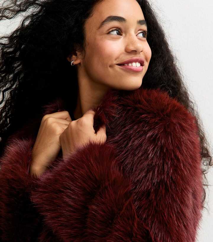 Girls Burgundy Faux Fur coat