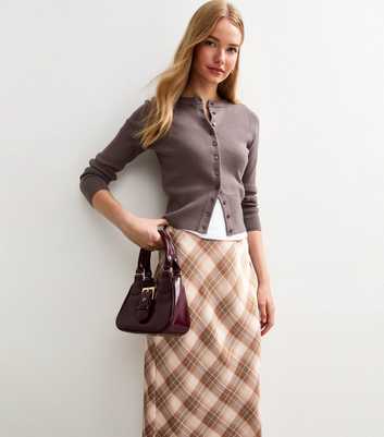 Pink Checked Satin Bias Cut Midi Skirt