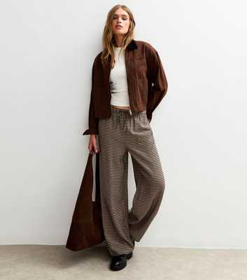 Brown Checked Wide Leg Trousers