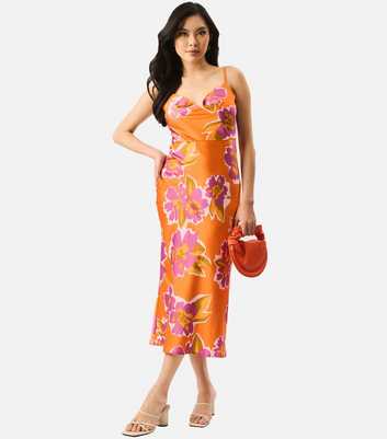 Gini London Orange Floral Print Midi Dress