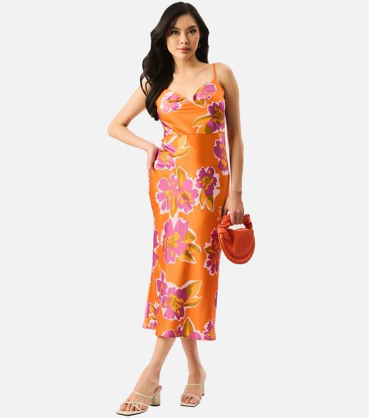 Gini London Orange Floral Print Midi Dress