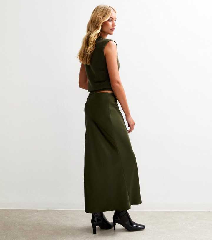 Womens Skirts Satin Skirt Khaki MIANHT Women's Skirts, Women's