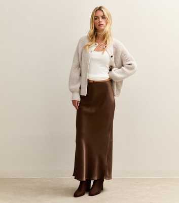 Petite Brown Satin Midi Skirt