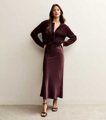 Dark Burgundy Satin Bias Cut Midi Skirt
