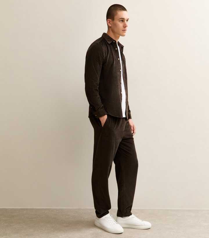 Brown Relaxed Pull On Drawstring Waist Corduroy Trousers