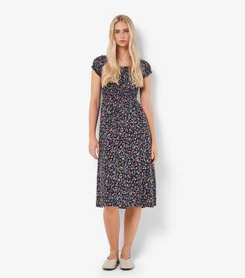 Apricot Navy Garden Print Square Neck Knee Length Dress