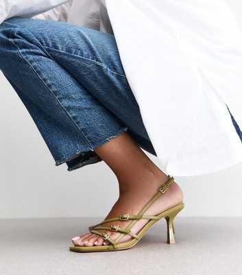 Khaki Asymmetric Strap Stiletto Heel Sandals