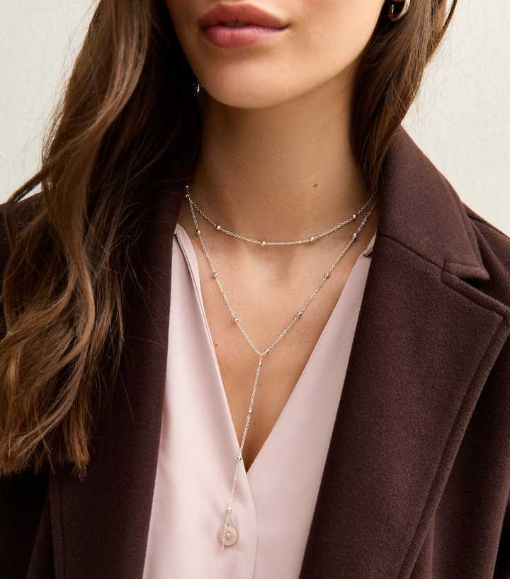 Silver Tone Layered Ball Chain Necklace 