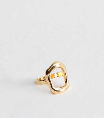 Gold Tone Sculptural Square Face Ring 