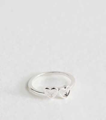 Silver Tone Cut Out Heart Charm Ring