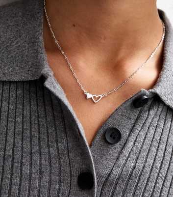 Silver Tone Cut Out Heart Pendant Necklace