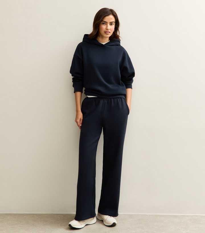 Navy Elasticated Waist Wide Leg Joggers