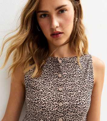 Brown Leopard Print Button Through Tank Top