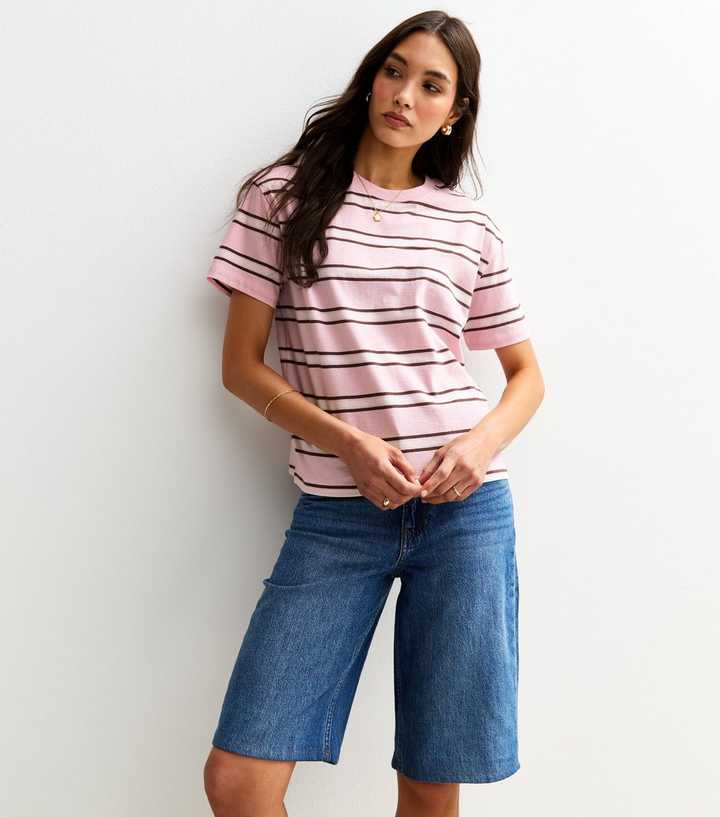 Pink Short Sleeve Striped T-Shirt
