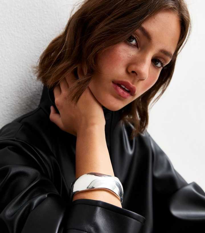 Silver Tone Sculptural Cuff