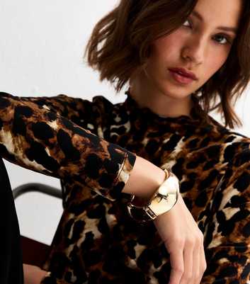 Gold Tone Chunky Hinged Cuff Bracelet