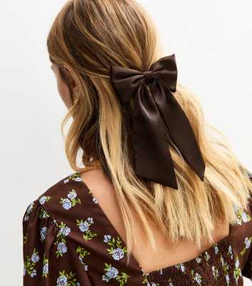 Brown Satin Bow Hair Slide