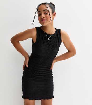 Girls Black Shirred Dress