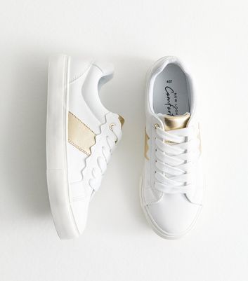 Gold Contrast Trim Faux Leather Trainers