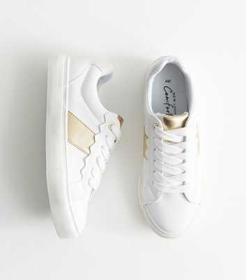 Gold Contrast Trim Faux Leather Trainers