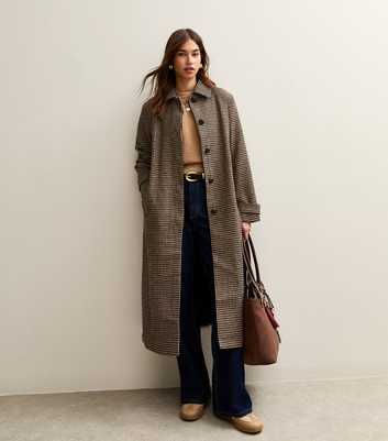 Brown Checked Belted Longline Coat