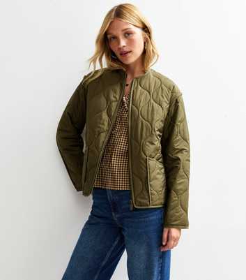 Dark Khaki Quilted Padded Jacket