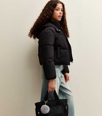 Girls Black Cropped Puffer Jacket