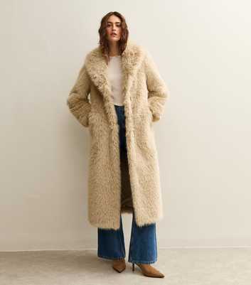Stone Faux Fur Longline Coat