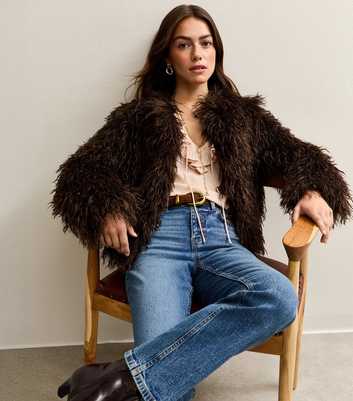 Petite Dark Brown Faux Fur Coat