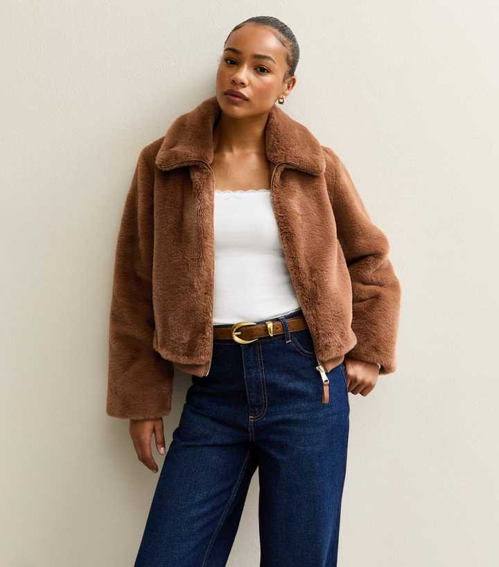 Petite Tan Faux Fur Jacket