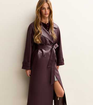 Burgundy Faux Leather Trench Coat