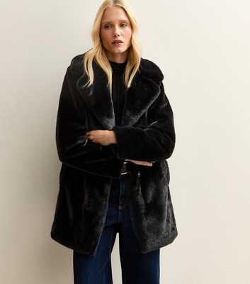 Black Faux Fur Midi Coat