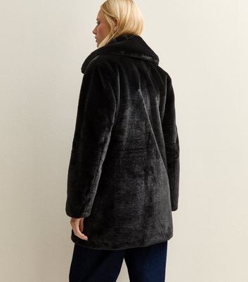 Black Faux Fur Midi Coat