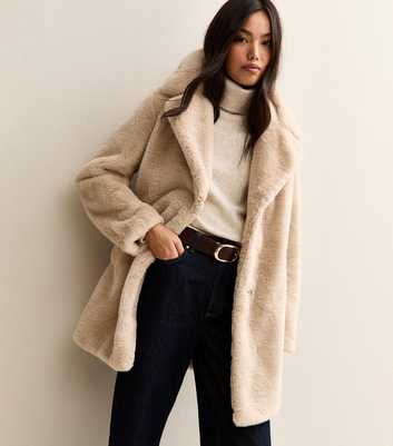 Stone Faux Fur Midi Coat