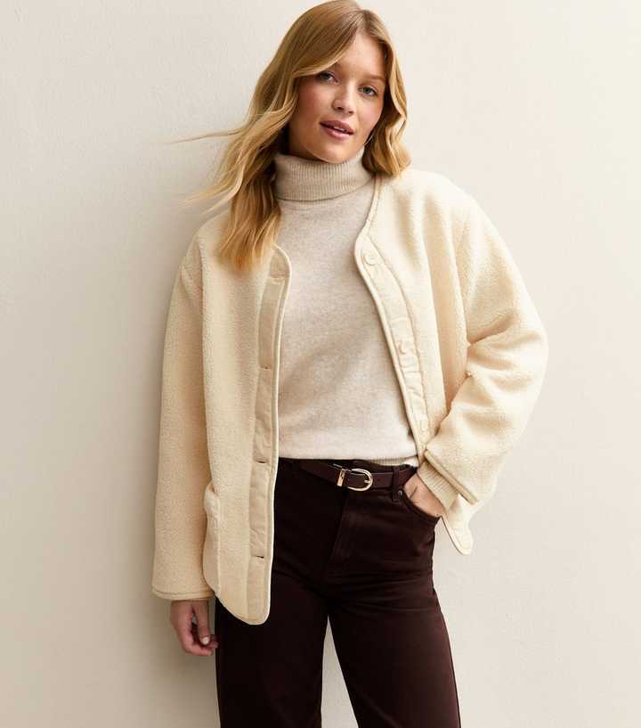 Cream Borg Button Through Jacket