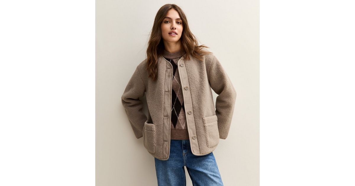 Mink Borg Button Through Jacket | New Look