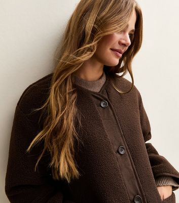 Dark Brown Borg Button Through Jacket