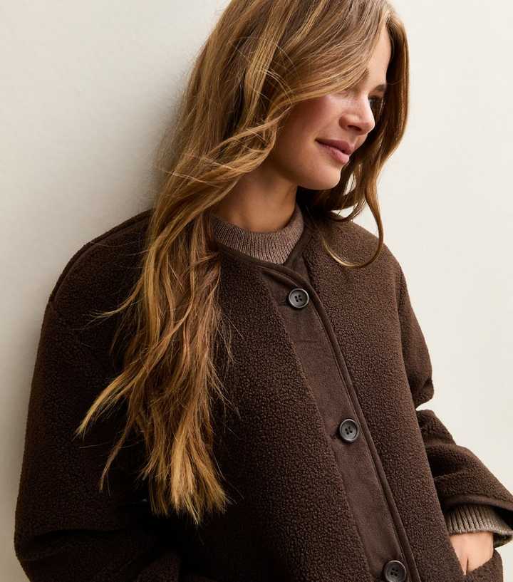 Dark Brown Borg Button Through Jacket