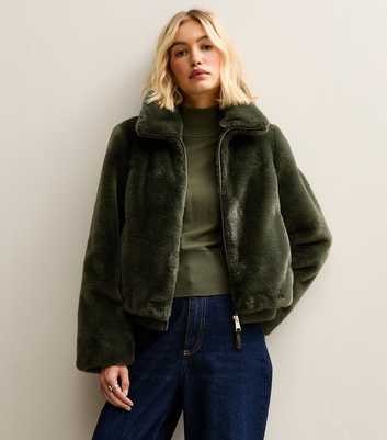 Khaki Faux Fur Bomber Jacket