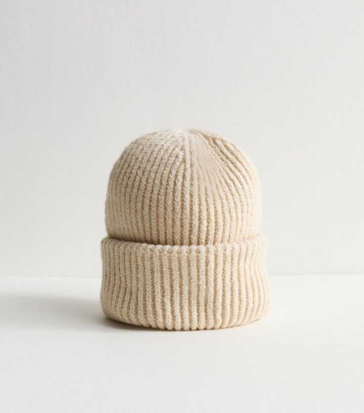 Cream Chunky Ribbed Knit Beanie