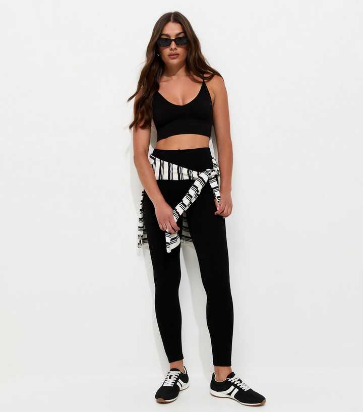 Black Seamless Ribbed Jersey Leggings